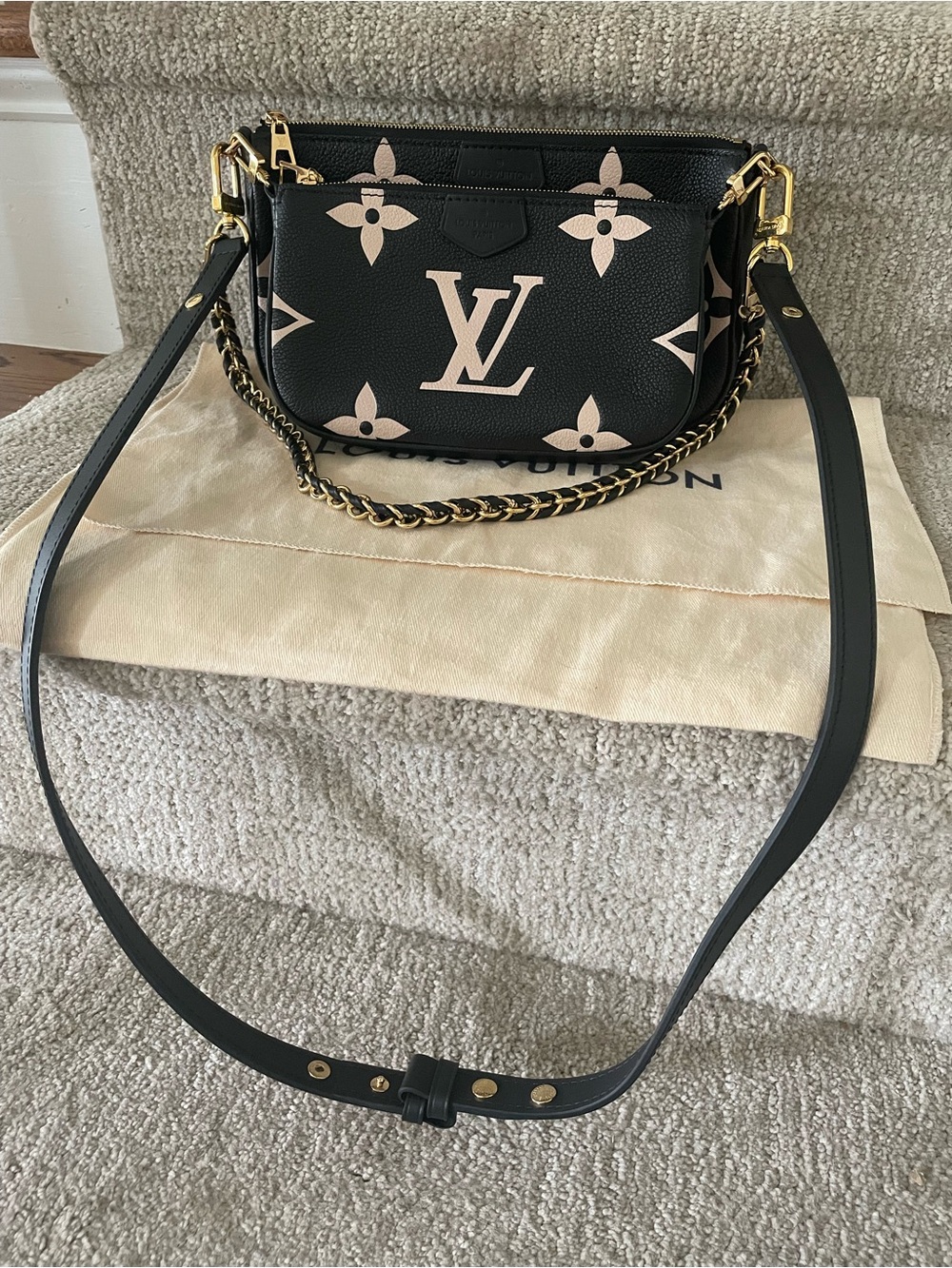Louis Vuitton Multi Pochette Accessories Black Cream Empreinte Monogram Leather